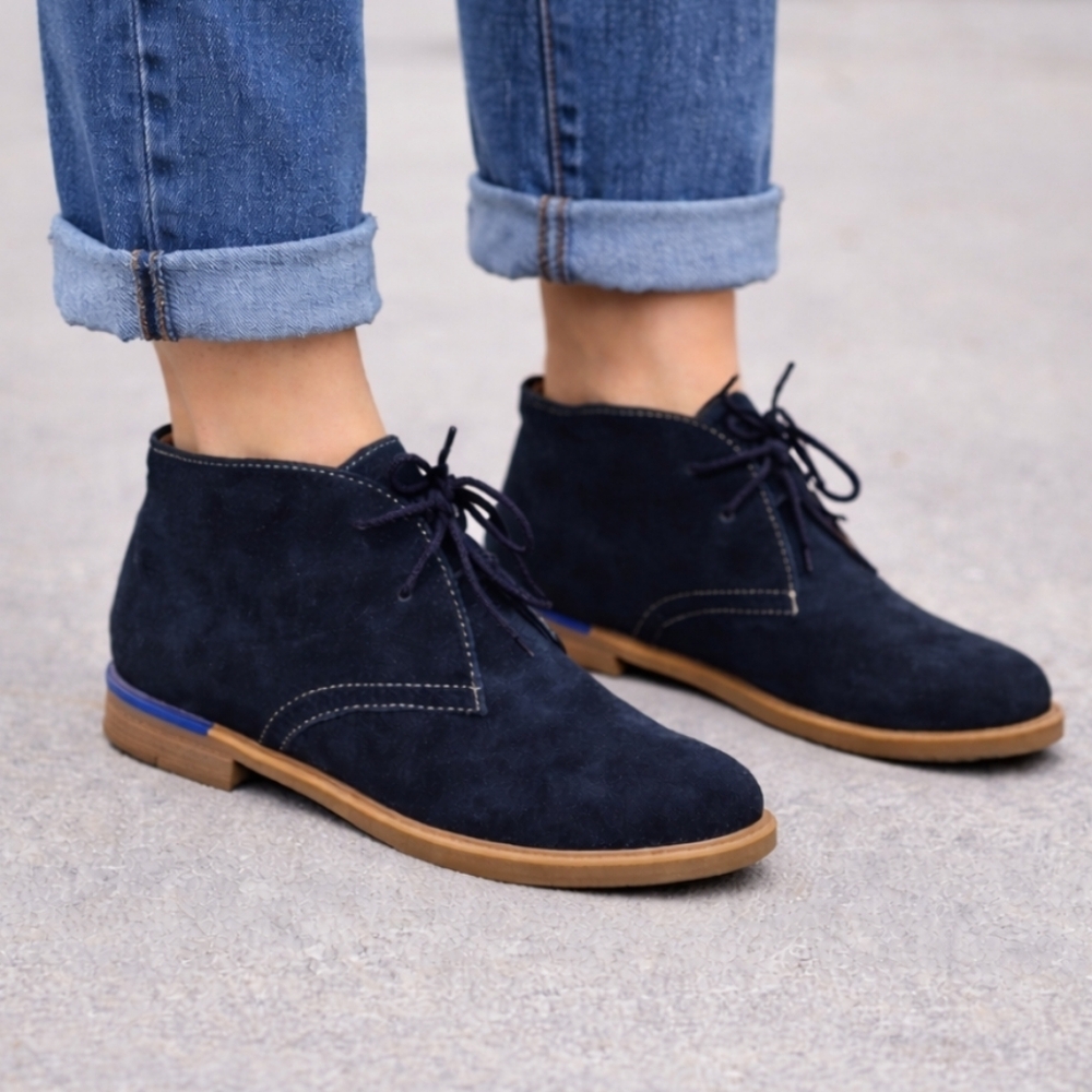 Hush Puppies Navy Blue Suede Chukka Bailey Ankle Boots Size 8.5